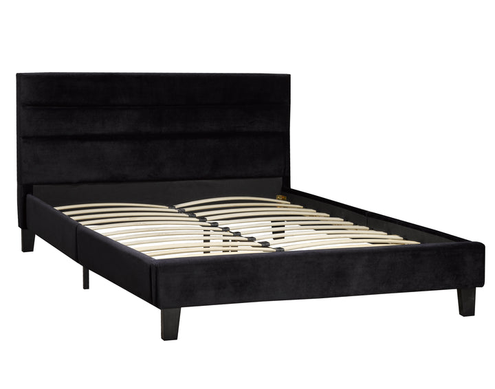 Pitras Platform Bed - Chenille Feel Fabric, Splayed Legs, Contemporary Design | Gray & Black