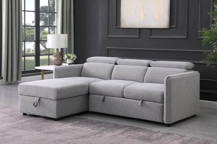 Ellis Grey LHS Sectional Sleeper - Plush Fabric, Pull-out Bed, Storage Chaise, Contemporary Design