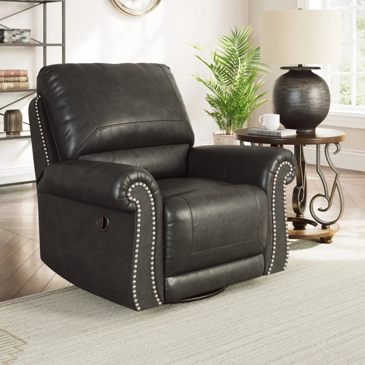 PC5590361 Chasemore Swivel Glider Recliner Chair In Faux Leather Upholstery - Granite | Signature Design By Ashley