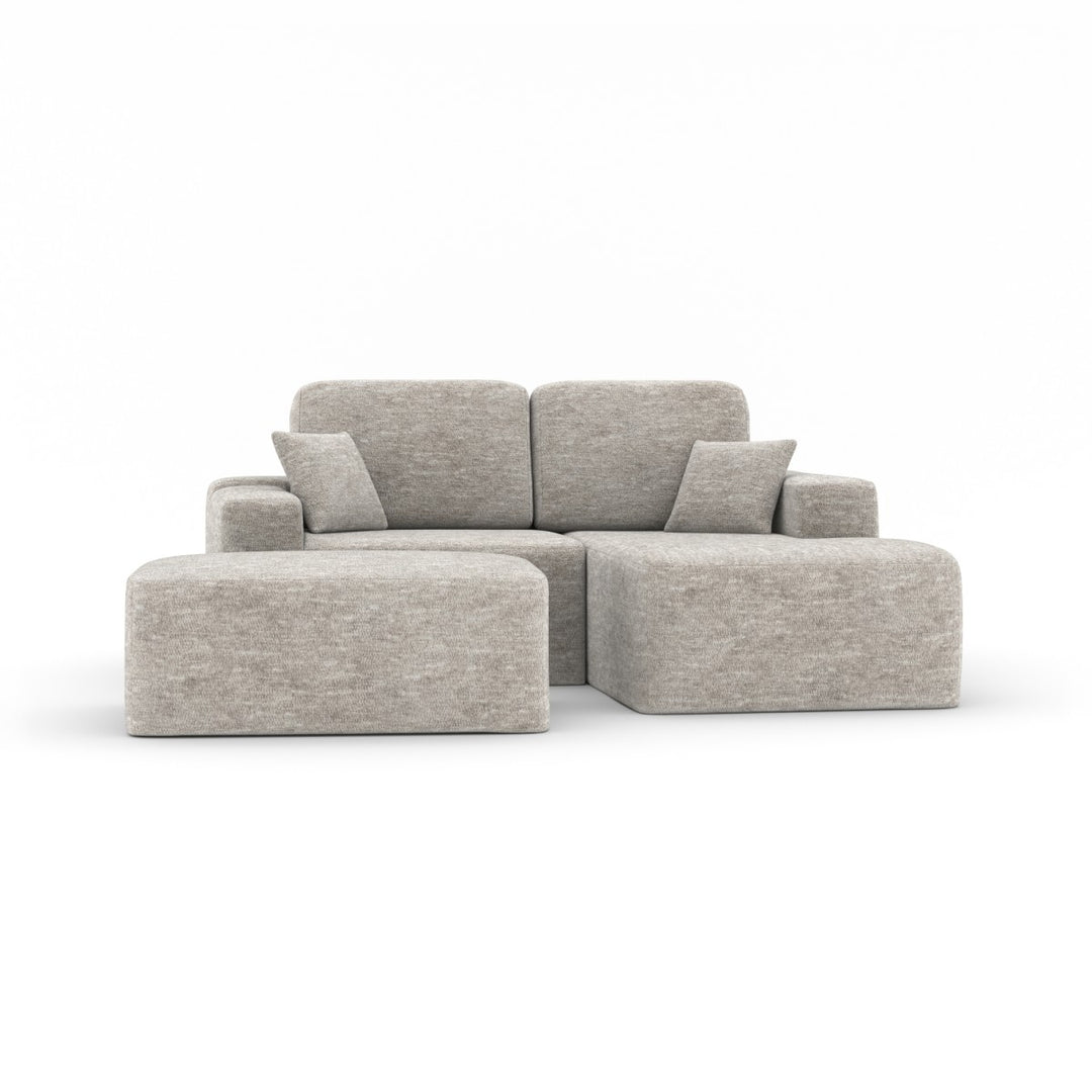 Lime Beige Sectional Sofa With Ottoman In Fabric Upholstery