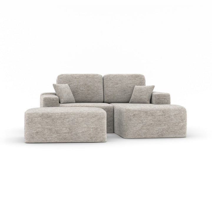 Lime Beige Sectional Sofa With Ottoman In Fabric Upholstery