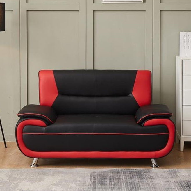 Munic Black &amp; Red 3-Piece Sofa Set In Faux Leather Upholstery