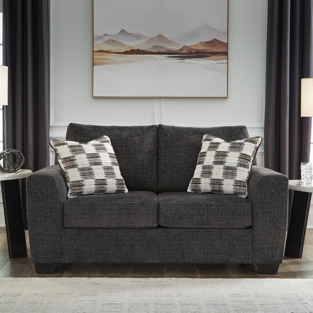 6310135 Loreo Loveseat In Fabric Upholstery - Ebony | Benchcraft by Ashley