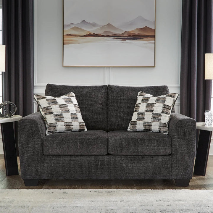 6310135 Loreo Loveseat In Fabric Upholstery - Ebony | Benchcraft by Ashley