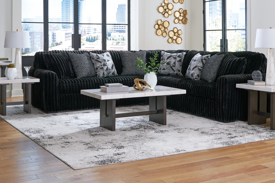 98103S6 Midnight-madness 3-Piece Sectional Sofa In Fabric Upholstery - Onyx | Signature Design By Ashley