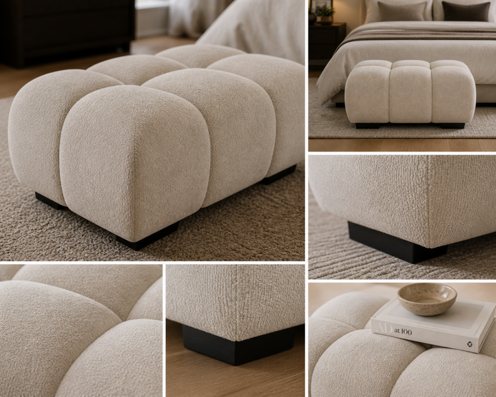 Wise Fabric Upholstered Beige Bubble Accent Ottoman
