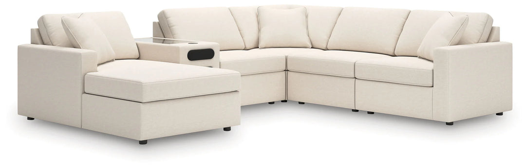 Modmax 6-Piece Fabric Sectional Sofa With Corner Chaise &amp; Audio System Console - Oyster | Signature Design By Ashley