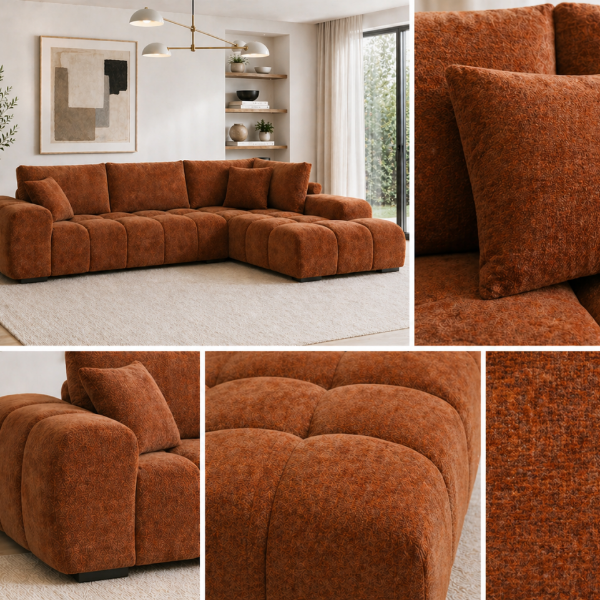 Simon Rust L-Shaped Sectional Sofa In Fabric Upholstery | Available In RHF/ LHF Configuration