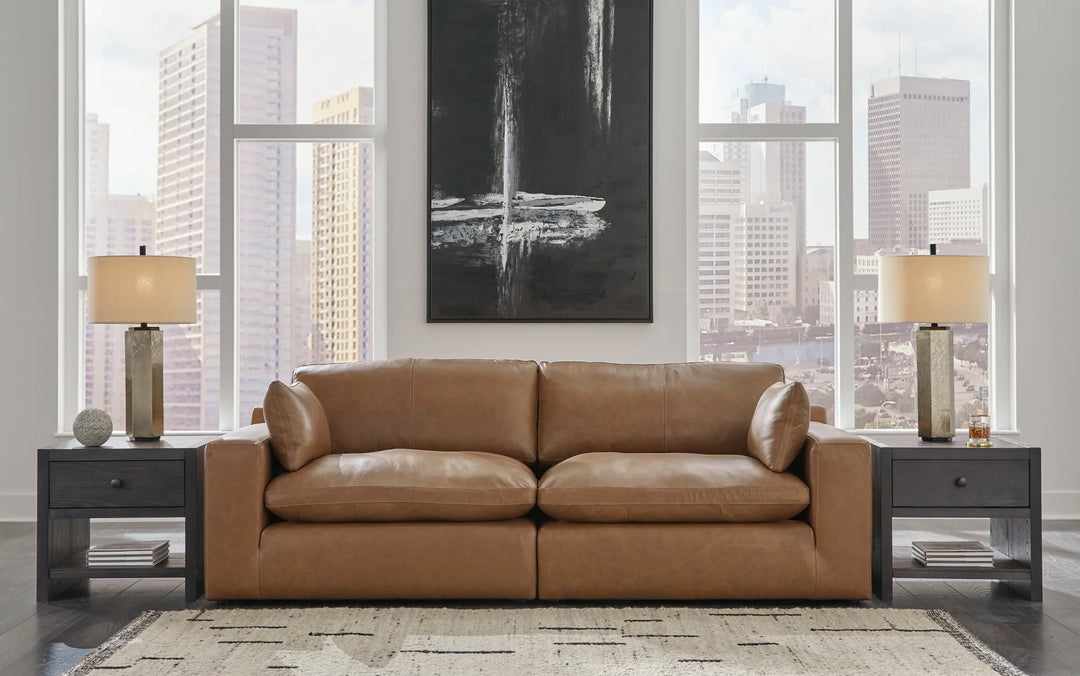 30901S1 Emilia 2-Piece Sectional Loveseat In Leather Upholstery - Caramel | Signature Design By Ashley