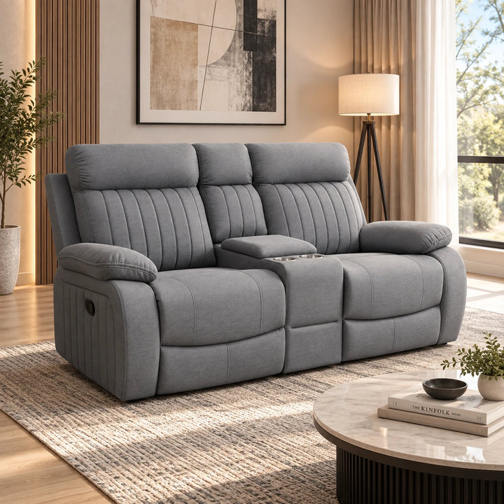 Phantom Grey Manual Recliner Loveseat in Fabric Upholstery