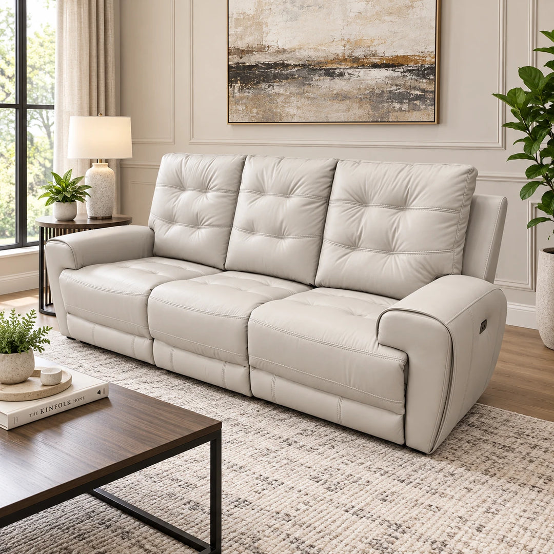 Nolan Taupe 3-Piece Power Recliner Set In Aire-Leather Upholstery