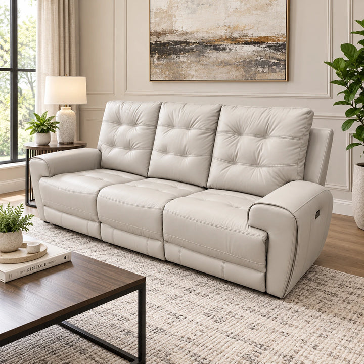 Nolan Taupe 3-Piece Power Recliner Set In Aire-Leather Upholstery