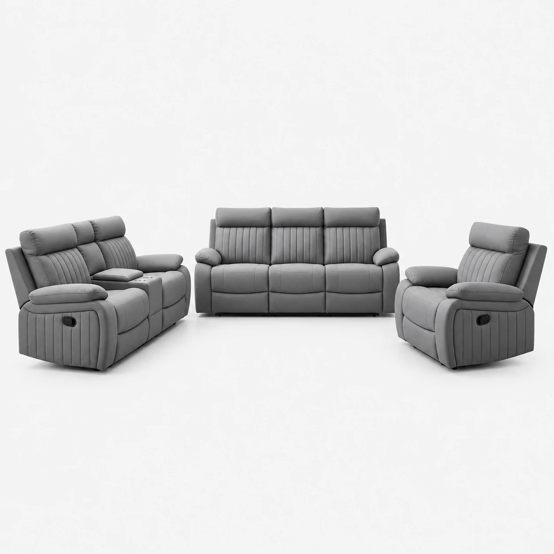 Phantom 3-Piece Grey Manual Recliner Set in Fabric Upholstery