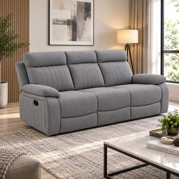 Phantom Grey Manual Recliner Sofa in Fabric Upholstery
