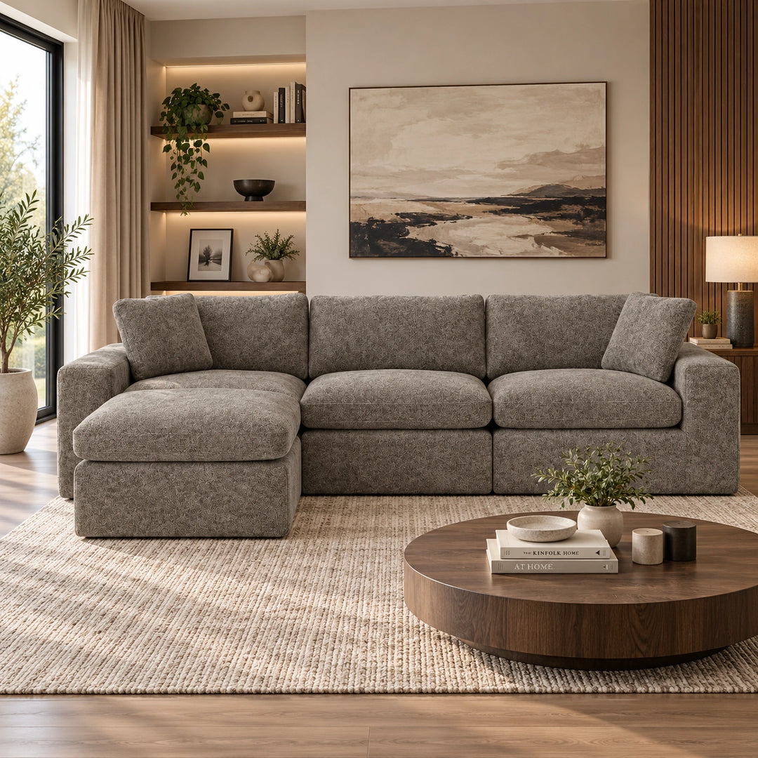 Laviar Fabric Upholstered Brown Sectional Sofa With Chaise