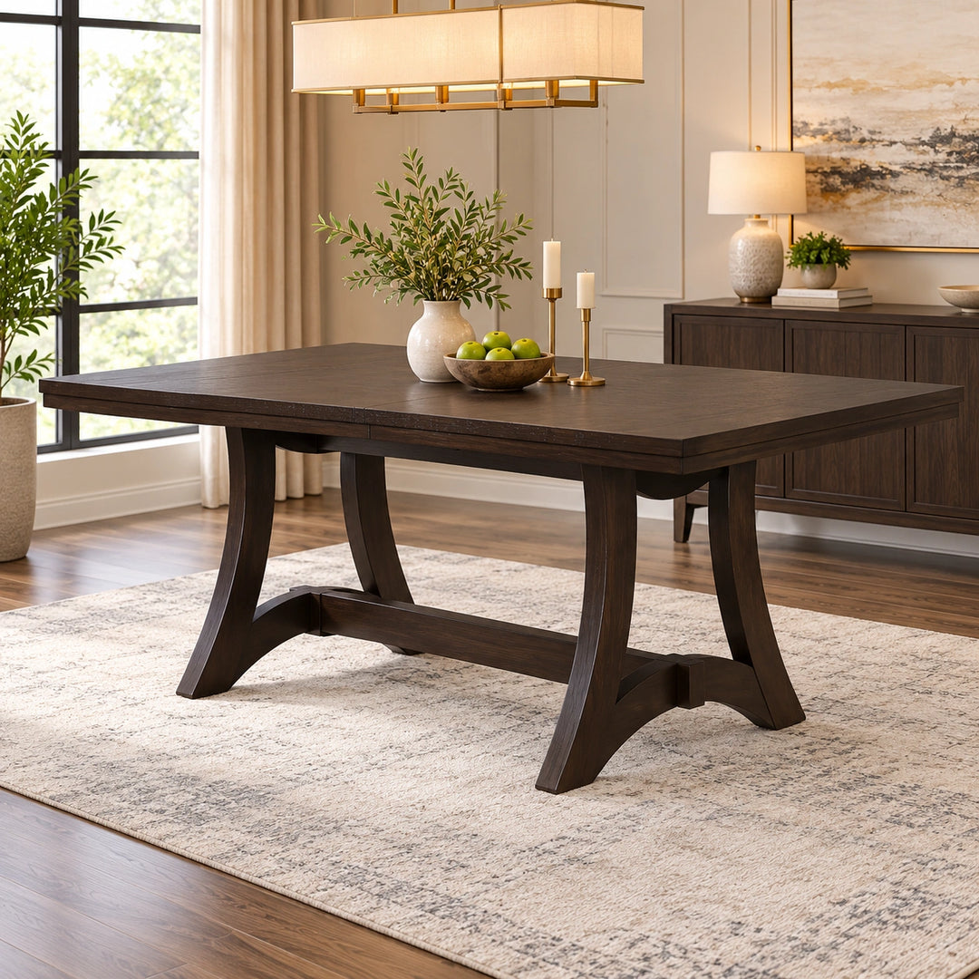 Ville 7-Piece Brown Dining Table Set With Fabric Upholstered Chairs