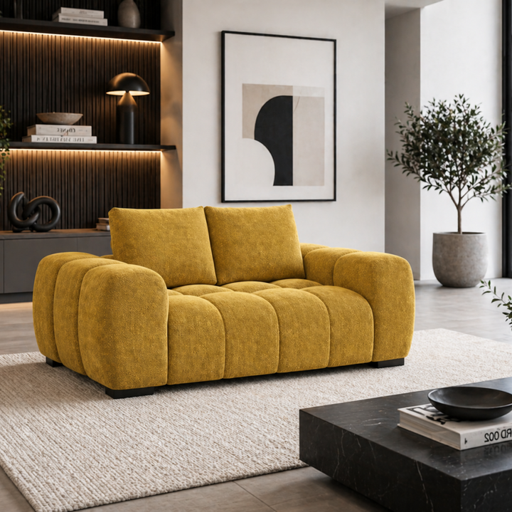 Zara Yellow 2-Seater Loveseat In Fabric Upholstery