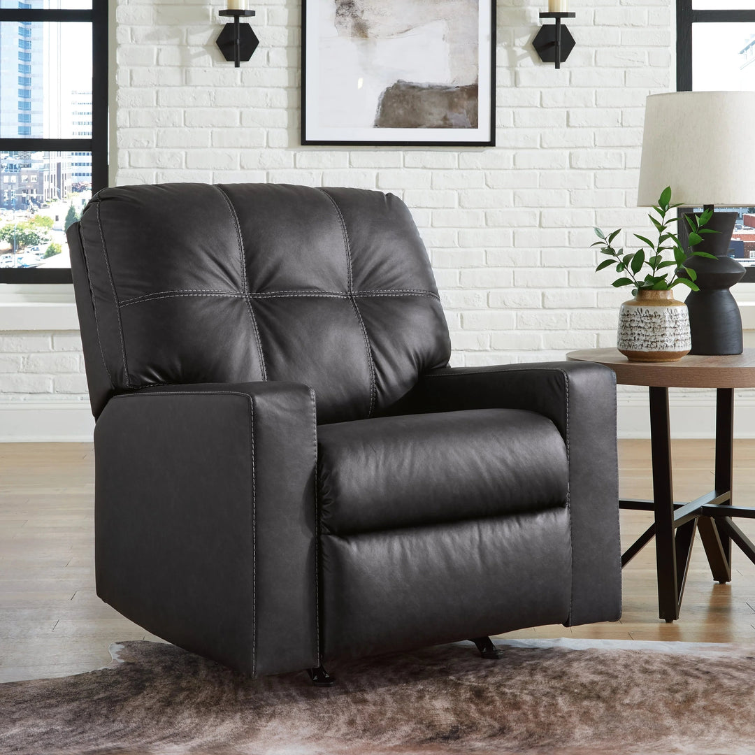 1700425 Barlin Mills Rocker Recliner Chair In Leather Upholstery - Carbon | Benchcraft By Ashley