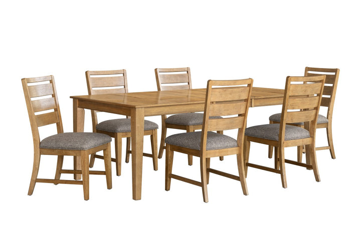 Terra Wooden Dining Table Set For 6 With Fabric Upholstered Chairs - Oak
