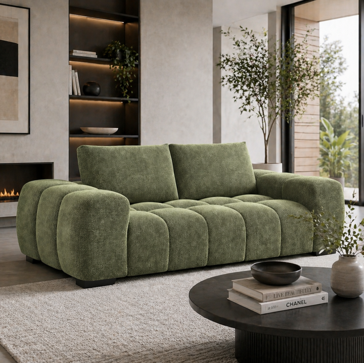 Zara Green 3-Seater Sofa In Fabric Upholstery