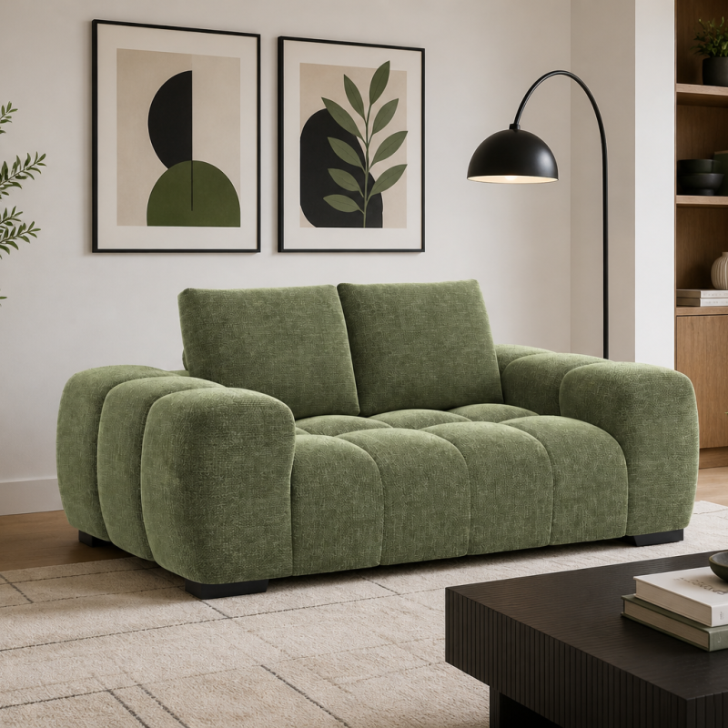 Zara Green 2-Seater Loveseat In Fabric Upholstery