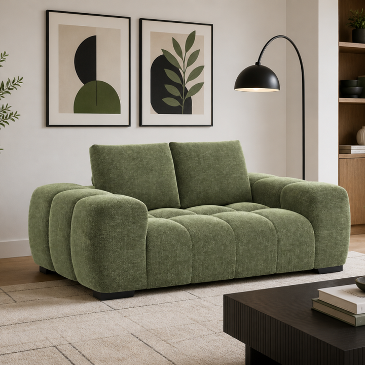 Zara Green 2-Seater Loveseat In Fabric Upholstery