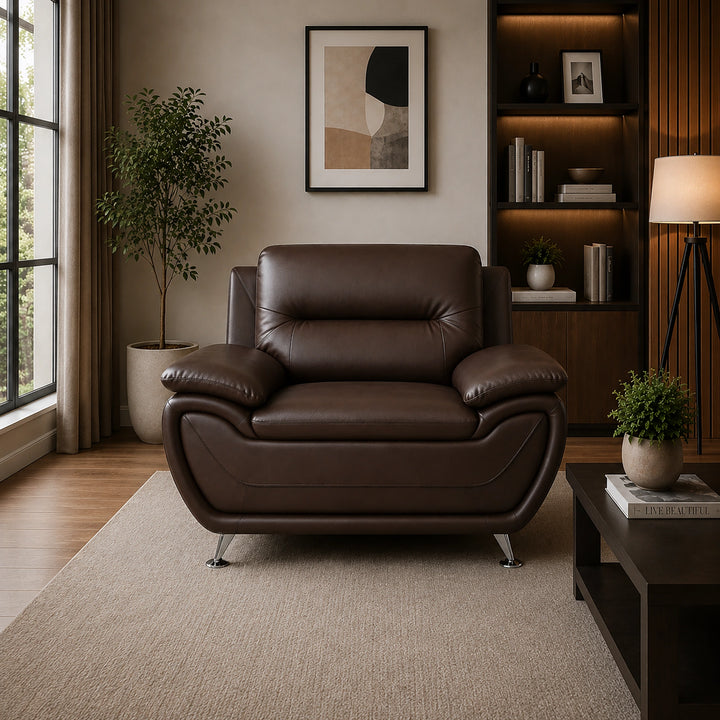 Gilan 3-Piece Sofa Set In Faux Leather Upholstery - Chocolate