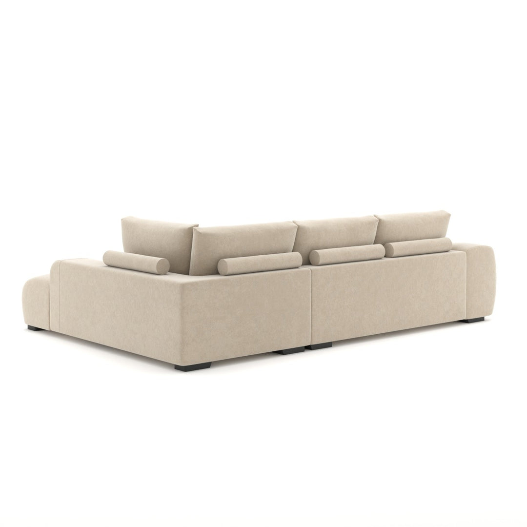 Simon Beige L-Shaped Sectional Sofa In Fabric Upholstery | Available In RHF/ LHF Configuration