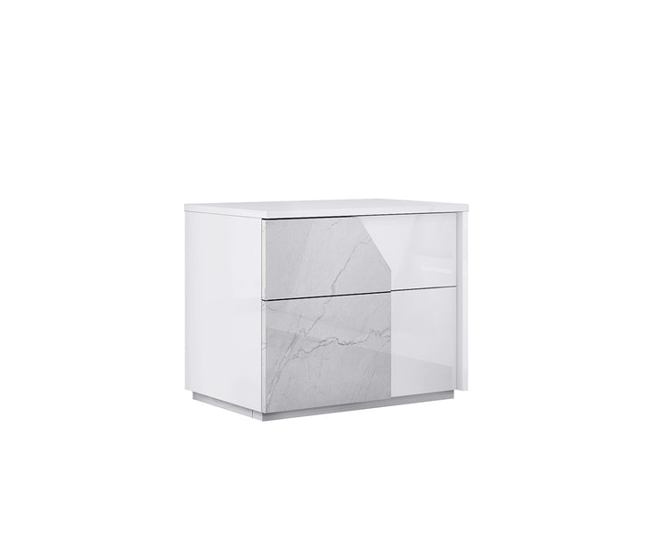 Quartz Wooden Nightstand With Wireless Charger - White/ Carrara | Stylish, Compact & Durable