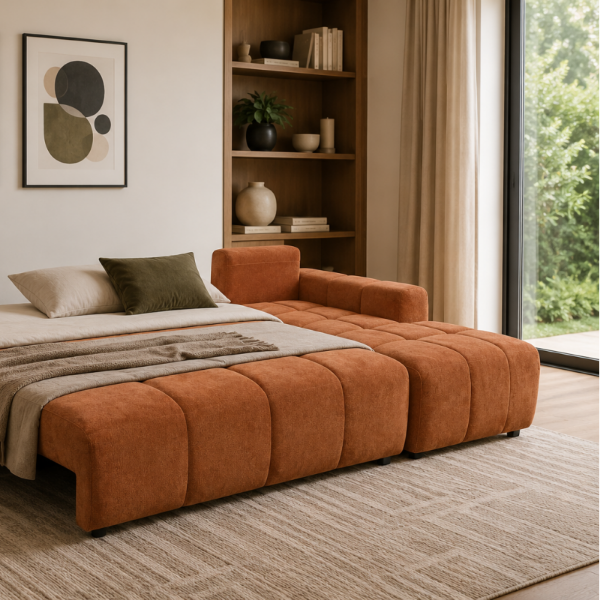 Molton Burnt Orange Sectional Sofa Bed With Lift-Up Storage Chaise | Avaiable In LHF/ RHF Configuration