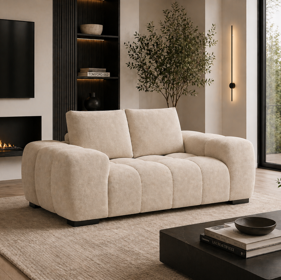 Zara Beige 2-Seater Loveseat In Fabric Upholstery