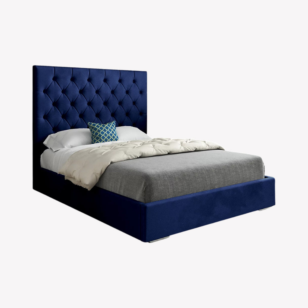 Danville Platform Bed Frame (78" King Size) With Soft Micro-Suede Fabric Upholstery | Available In Blue & Grey Colors