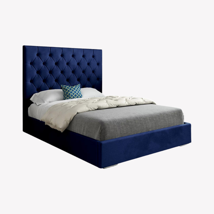 Danville Platform Bed Frame (78" King Size) With Soft Micro-Suede Fabric Upholstery | Available In Blue & Grey Colors