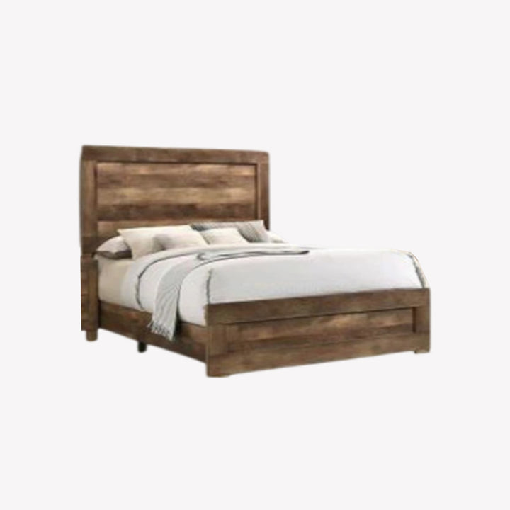 Fiona Charming Platform Bed Frame With Rustic Dark Brown Plank Look