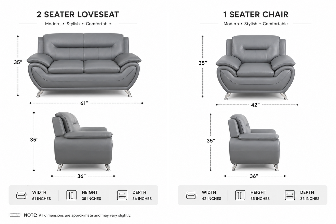 Gilan 3-Piece Sofa Set In Faux Leather Upholstery - Grey