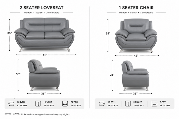Gilan 3-Piece Sofa Set In Faux Leather Upholstery - Grey