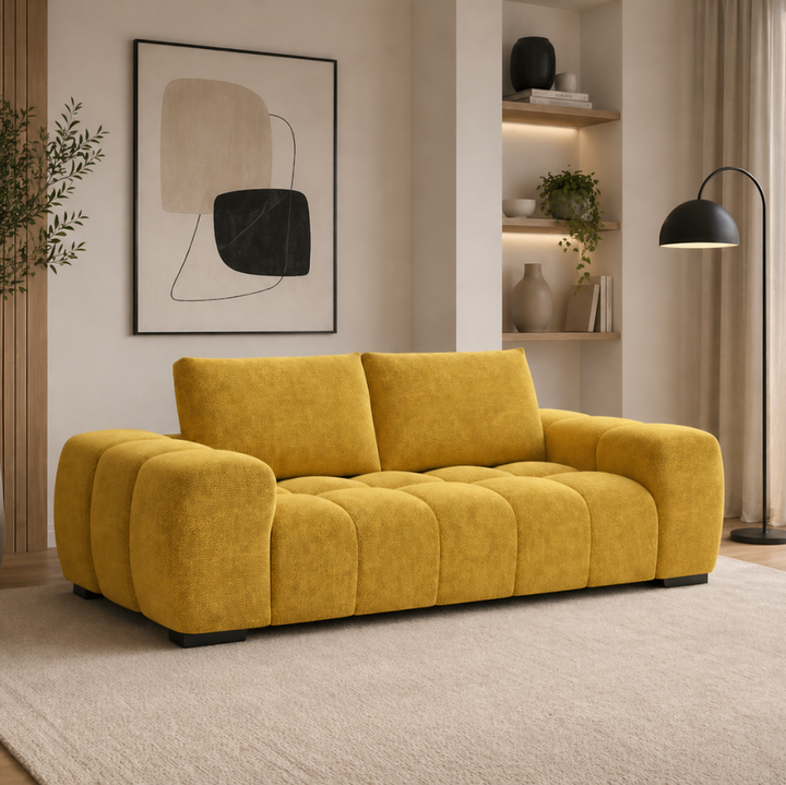 Zara Yellow 3-Seater Sofa In Fabric Upholstery