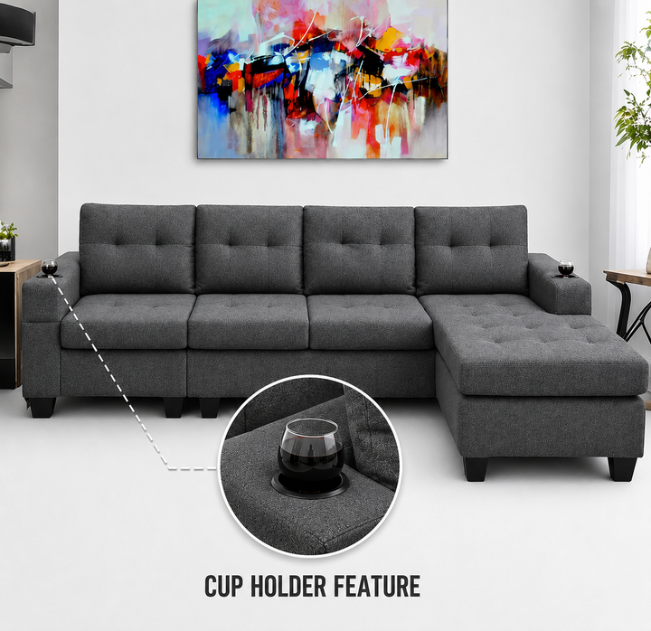 Bexen Fabric Upholstered Sectional Sofa With Reversible Chaise - Grey