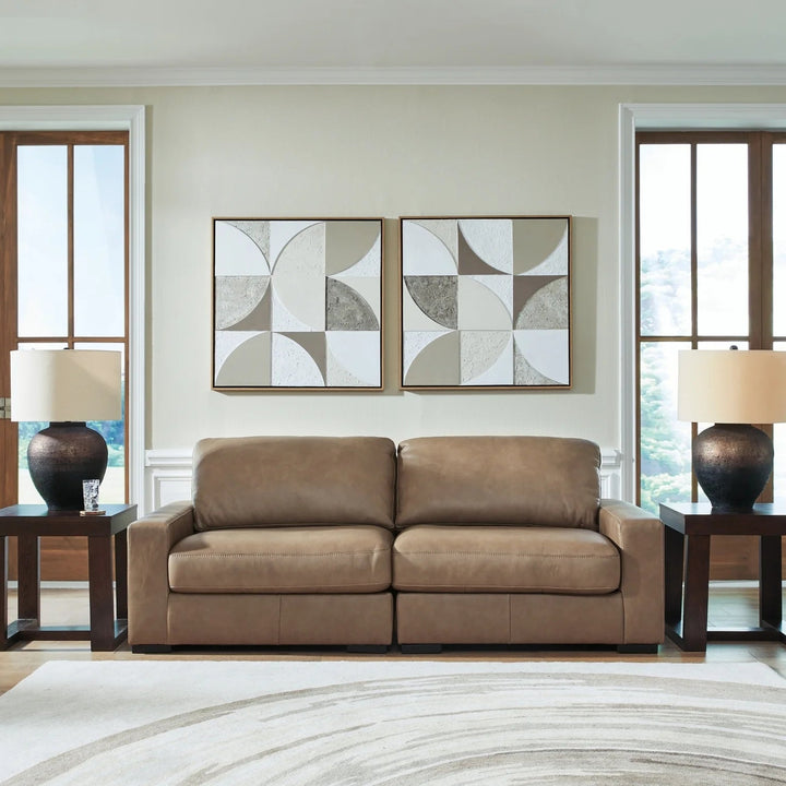 76106S1 Veronella 2-Piece Loveseat In Leather Upholstery - Sahara | Benchcraft By Ashley