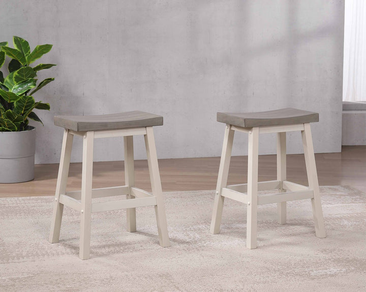 Ashanti Counter Stool – Set of 2 | Grey & White Saddle Stools