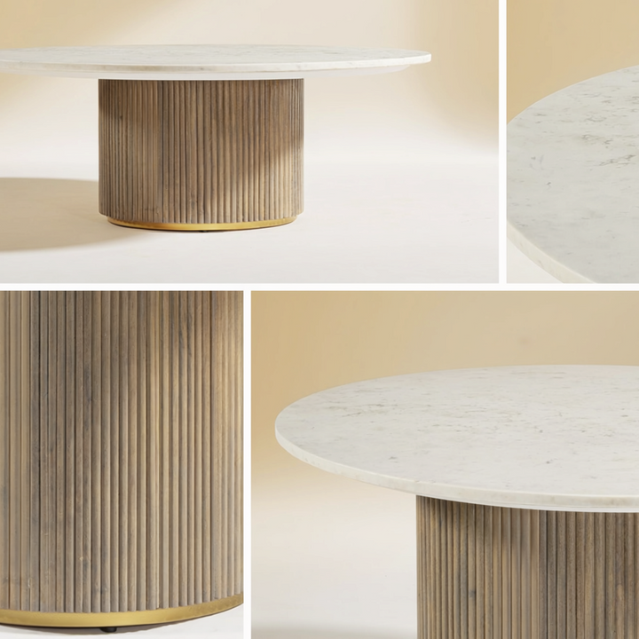 Rein Wooden Dining Table With Marble Top - Grey/White