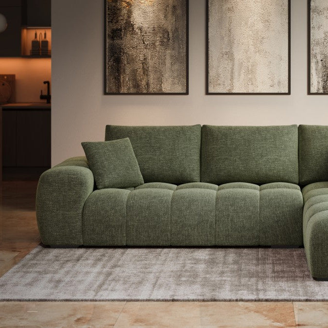 Simon Green L-Shaped Sectional Sofa In Fabric Upholstery | Available In RHF/ LHF Configuration