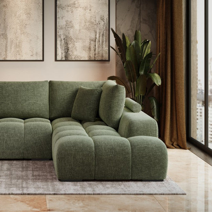 Simon Green L-Shaped Sectional Sofa In Fabric Upholstery | Available In RHF/ LHF Configuration