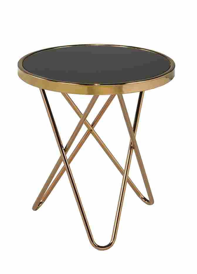 Modern Rose Gold Accent Table with Tempered Glass Top - Sleek and Functional Living