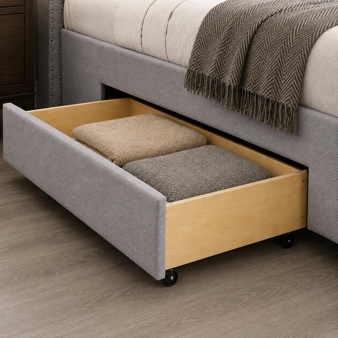 Malibu Fabric Upholstered Platform Bed Frame With Storage - Grey