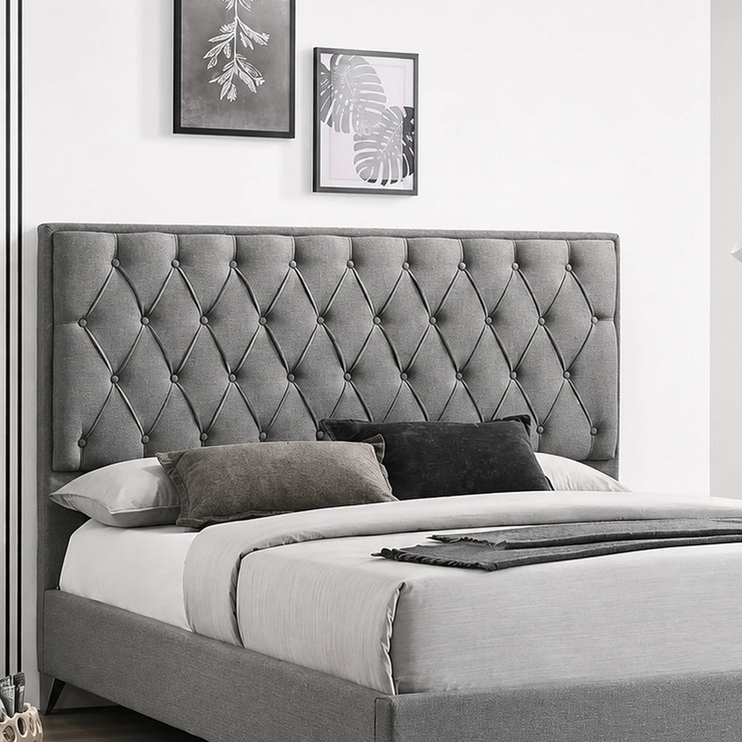 Cooper Grey Fabric Upholstered Platform Bed Frame With Diamond Tufted Headboard