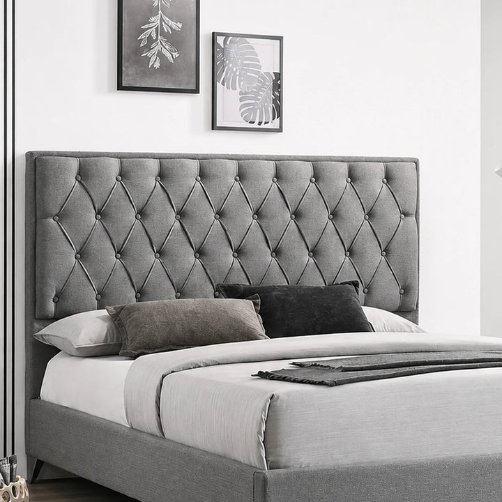 Cooper Grey Fabric Upholstered Platform Bed Frame With Diamond Tufted Headboard