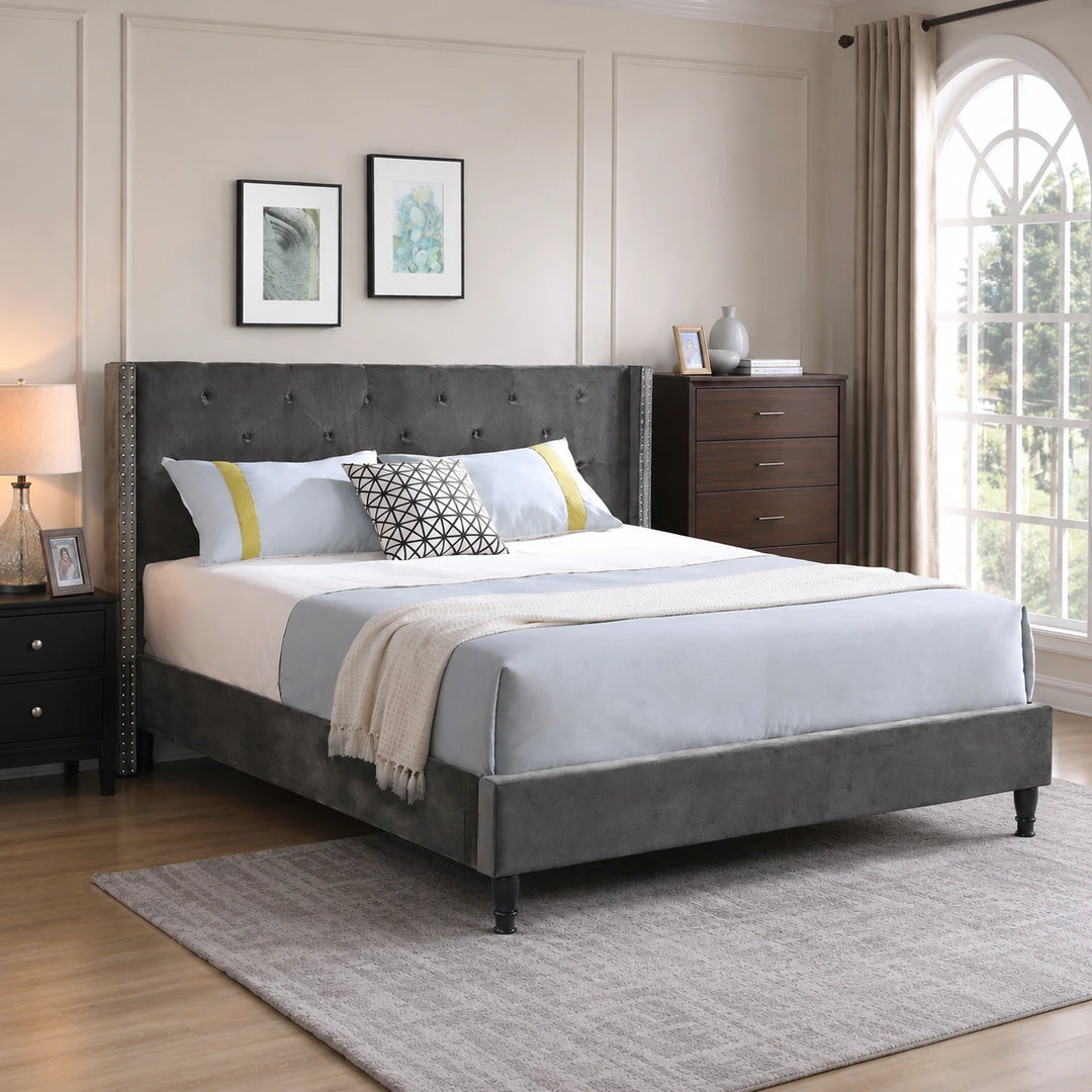 Malibu Velvet Upholstered Platform Bed Frame - Grey