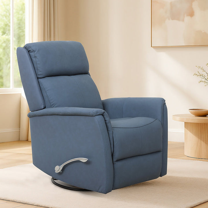 Klassen Blue Rocker Recliner Chair In Leather Upholstery