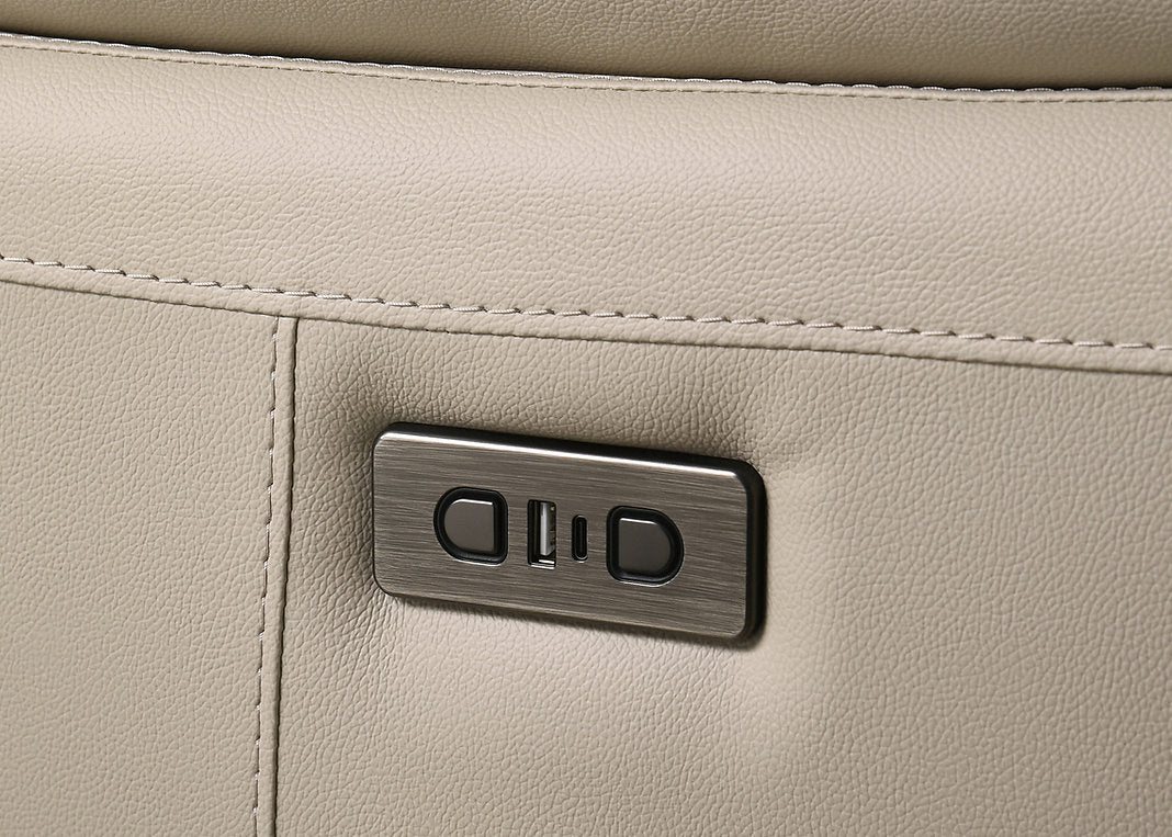 Mclaren Beige Power Recliner Chair In Leather Upholstery
